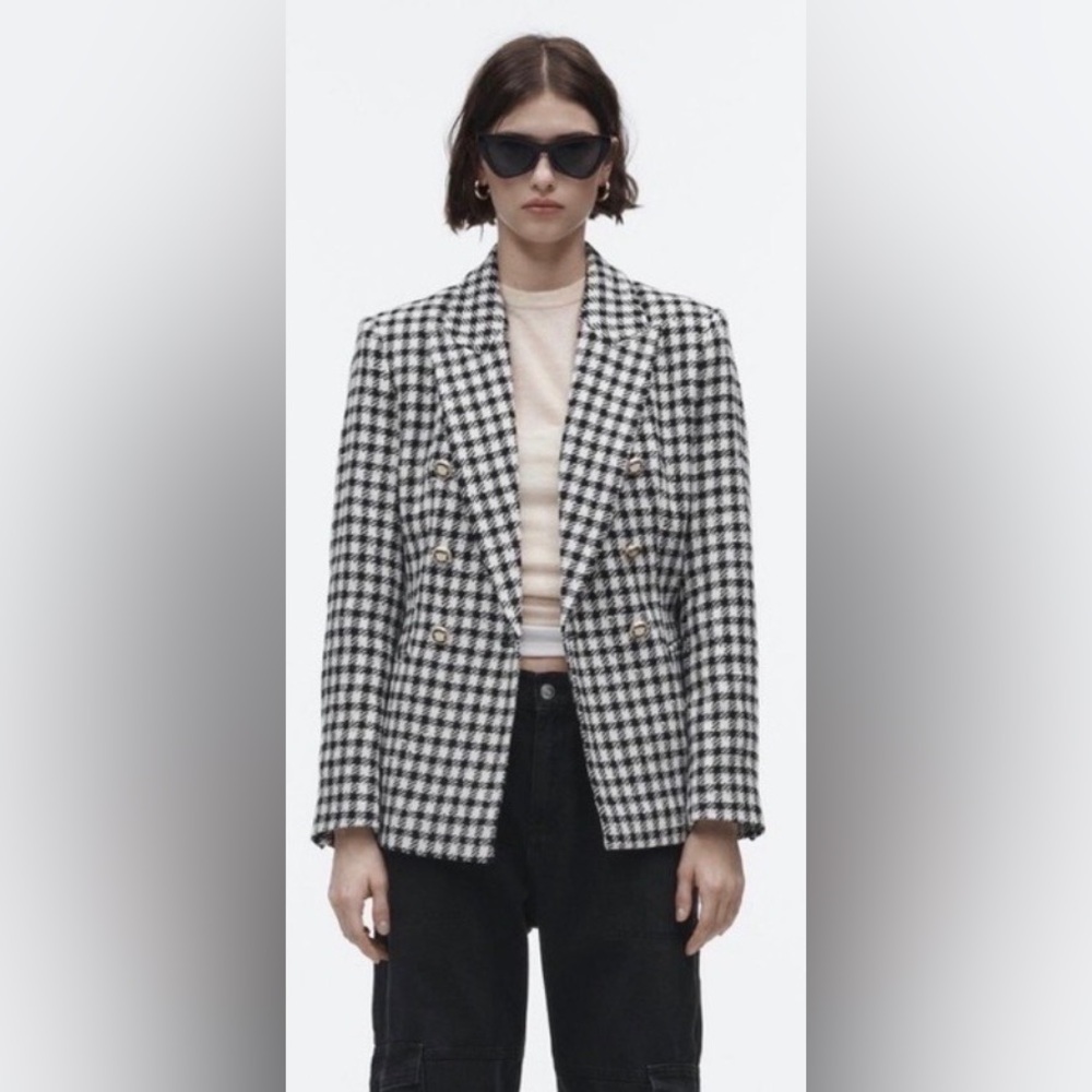Zara Double Breasted Houndstooth Blazer Size S
